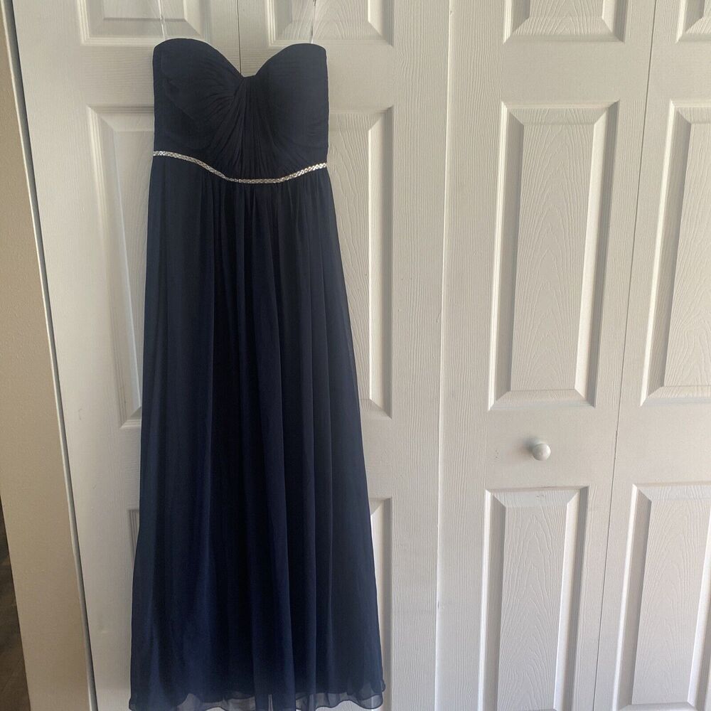 Alfred Sung Chiffon strapless midnight navy formal dress size 2 prom wedding NEW
